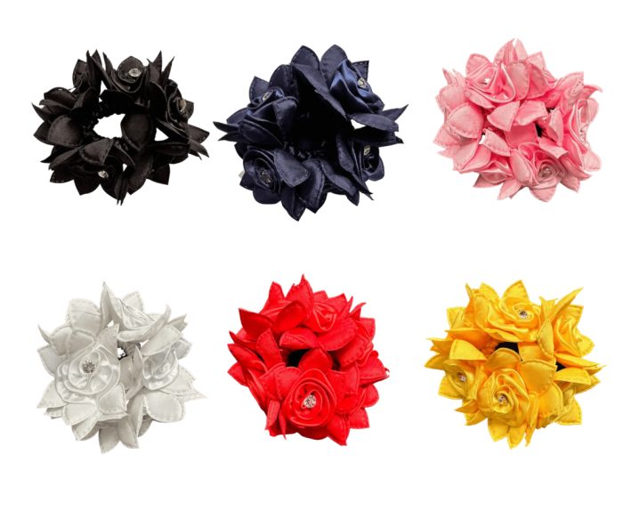Hamag Rose Petal Hair Scrunchie with Crystals