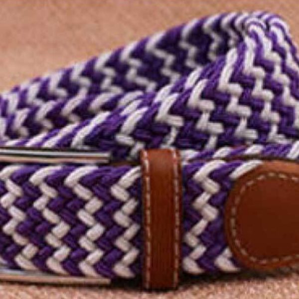 Ladies Stretch Braided Belt - Purple & White - Large