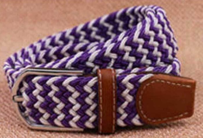 Ladies Stretch Braided Belt - Purple & White - Large