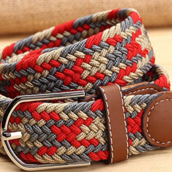 Ladies Stretch Braided Belt - Red & Grey