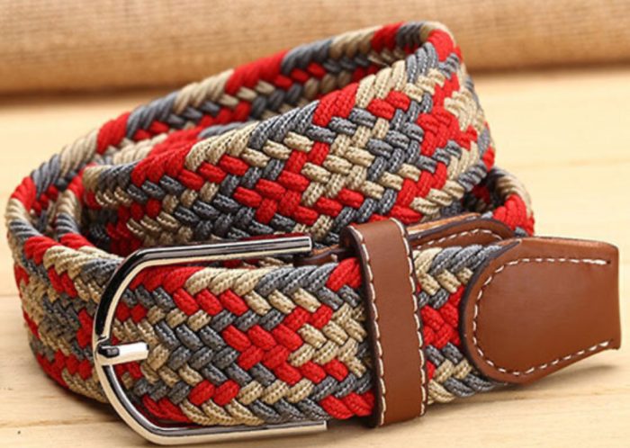 Ladies Stretch Braided Belt - Red & Grey