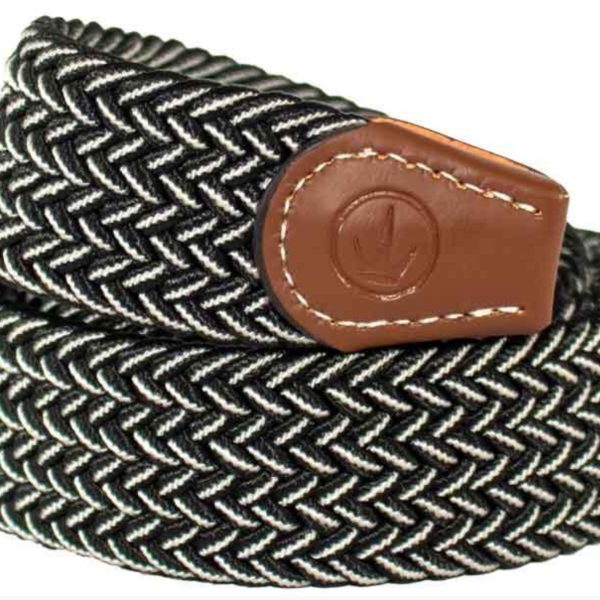 Ladies Stretch Braided Belt - Black & White - Medium