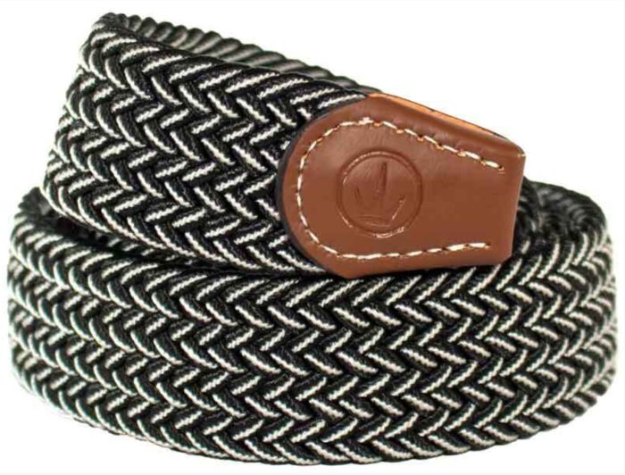 Ladies Stretch Braided Belt - Black & White - Medium