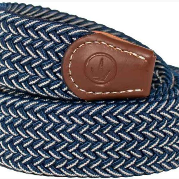 Ladies Stretch Braided Belt - Navy & White - Medium