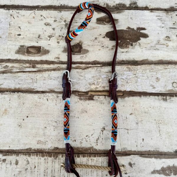 One Eared Bridle Beaded White, Turquoise & Yellow