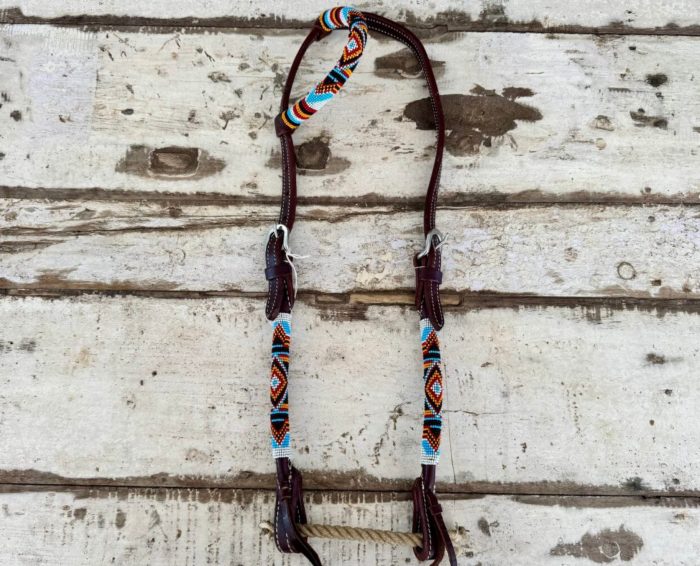 One Eared Bridle Beaded White, Turquoise & Yellow