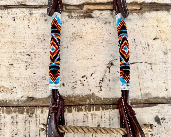 One Eared Bridle Beaded White, Turquoise & Yellow - Image 2