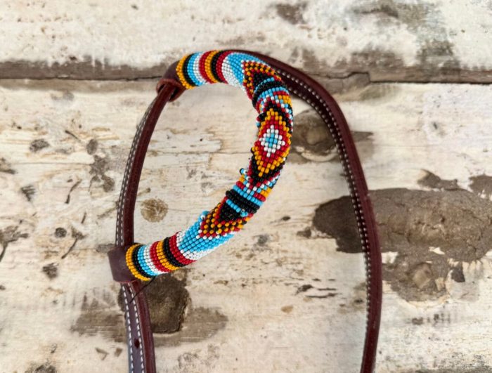 One Eared Bridle Beaded White, Turquoise & Yellow - Image 3