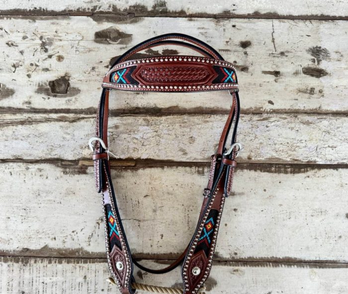 Showman Beaded Bridle Teal & Black