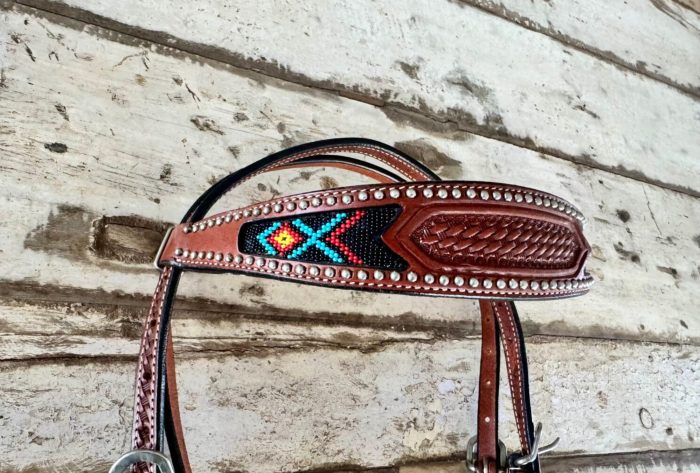 Showman Beaded Bridle Teal & Black - Image 2