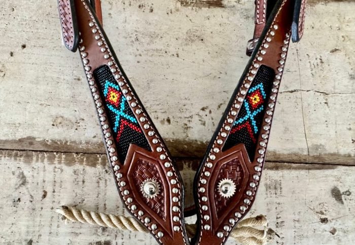 Showman Beaded Bridle Teal & Black - Image 3