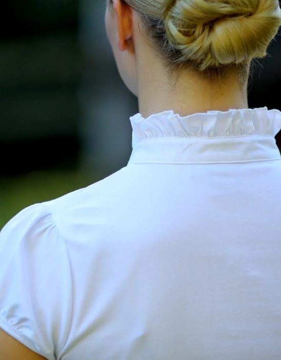 Cara Ladies White Ruffle Neck Show Shirt - Image 2