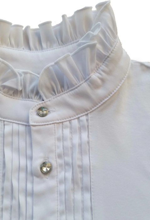 Cara Ladies White Ruffle Neck Show Shirt - Image 3