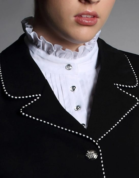 Cara Ladies White Ruffle Neck Show Shirt - Image 4