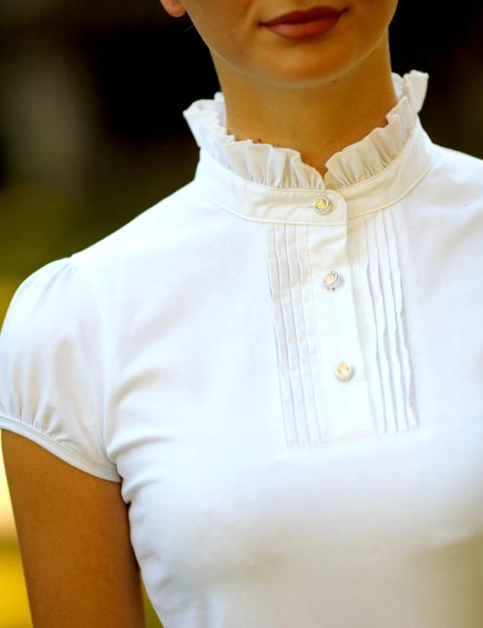 Cara Ladies White Ruffle Neck Show Shirt - Image 5