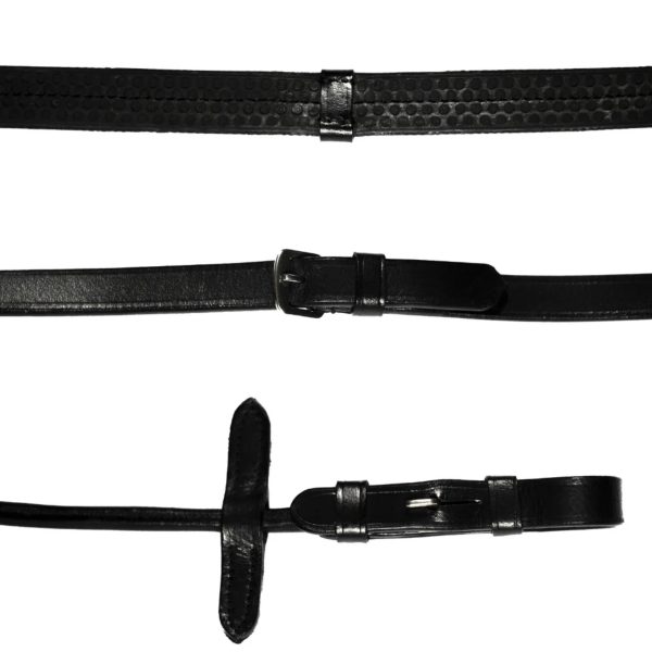 Lumiere Leather & Rubber Grip Reins Black - Rolled