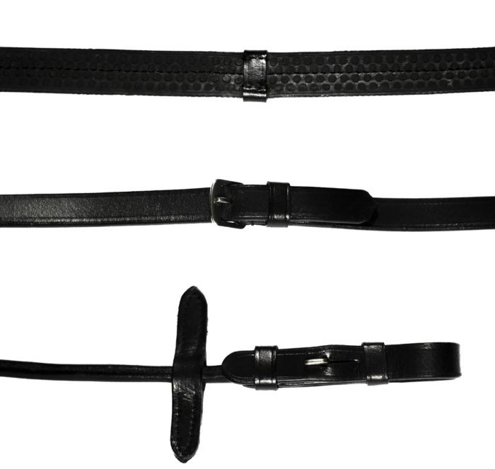 Lumiere Leather & Rubber Grip Reins Black - Rolled