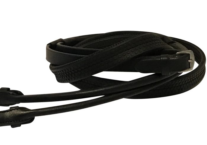 Lumiere Leather & Rubber Grip Reins Black - Rolled - Image 2