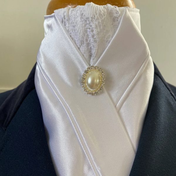 HHD White Satin & Vintage Lace Pretied Stock Tie