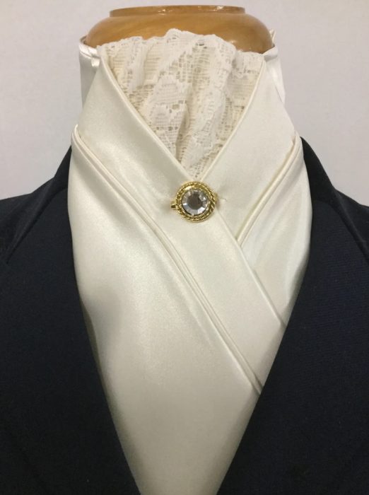 HHD Cream Satin & Vintage Lace Pretied Stock Tie