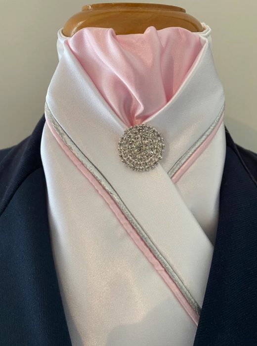 HHD White Satin Custom Pretied Stock Tie Baby Pink