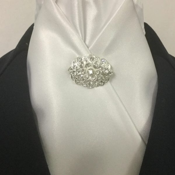 HHD White Satin Custom Dressage Pretied Stock Tie 'Sari'