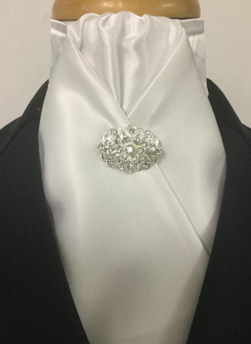 HHD White Satin Custom Dressage Pretied Stock Tie 'Sari'