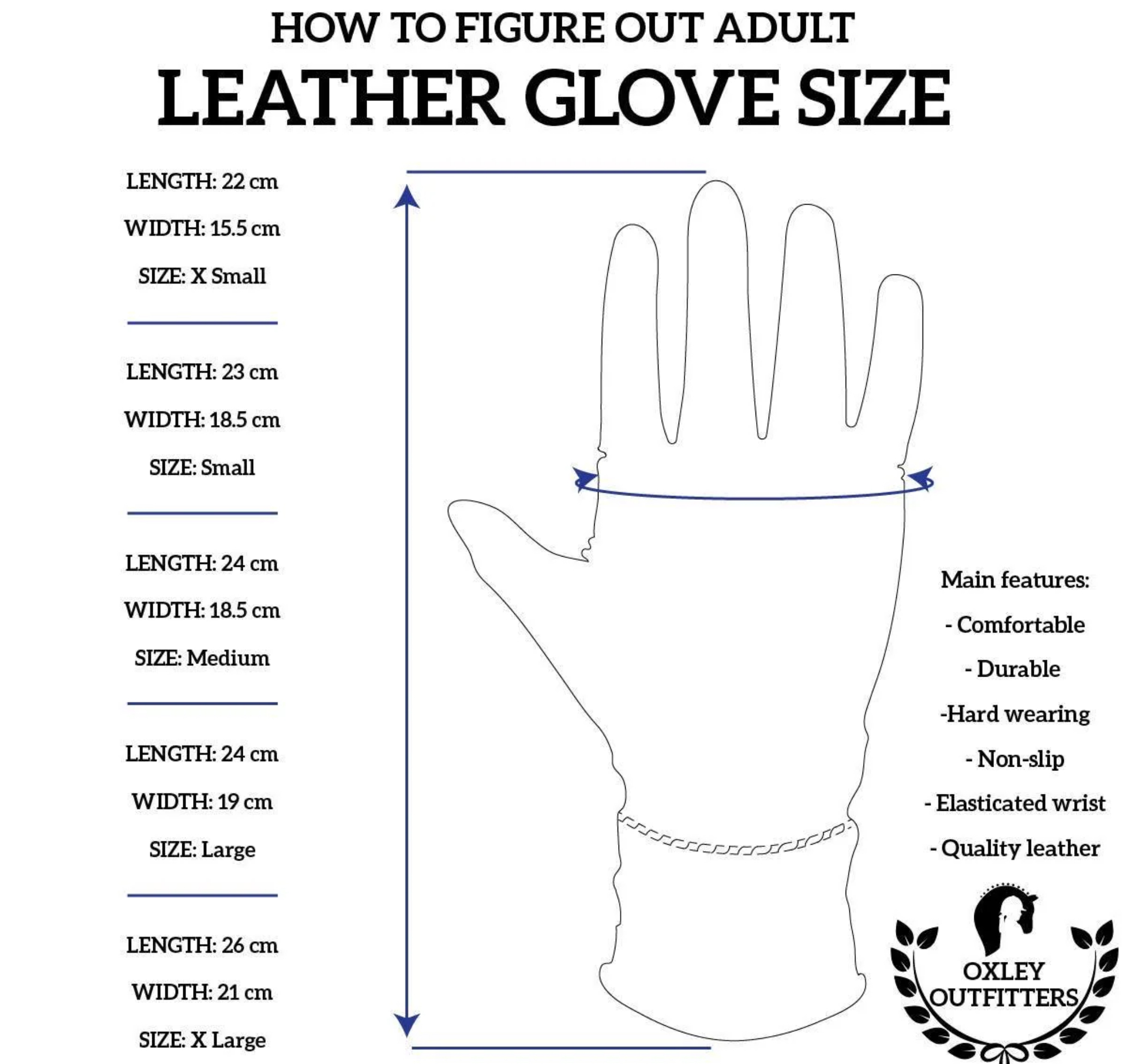 Oxley Outfitters Adult Black Genuine Leather Gloves - Image 3