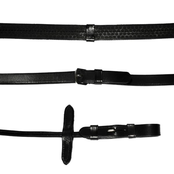 Lumiere Leather & Rubber Grip Reins (Rolled) - Black Cob